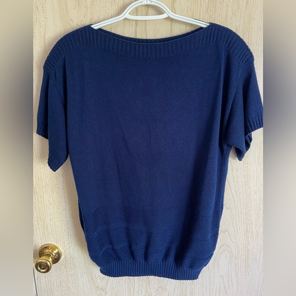 Kenneth Too Plus Blue Anchor Intarsia Knit Vintage 70s Plus Size Sweater Top XL - Picture 2 of 11